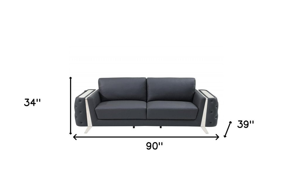 Beige Italian Leather Sofa with Gold Legs - 90-inch
