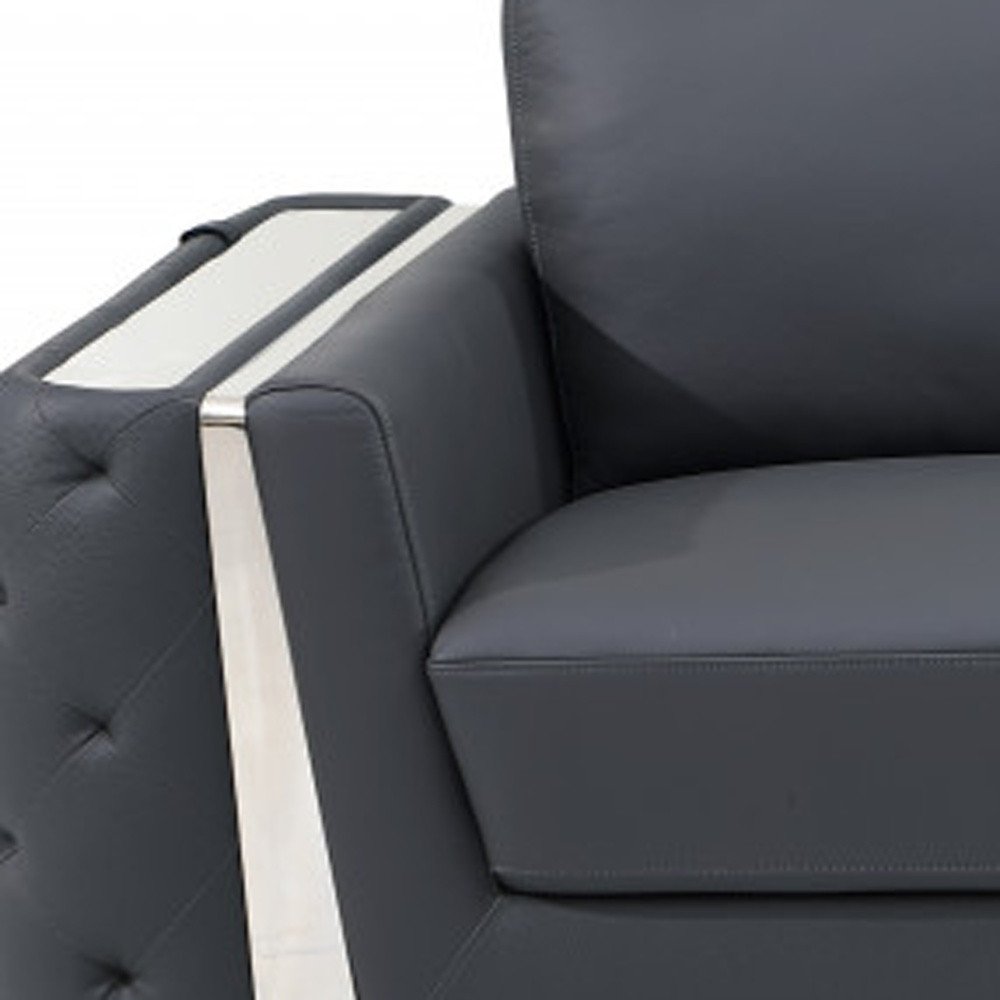 Beige Italian Leather Sofa with Gold Legs - 90-inch