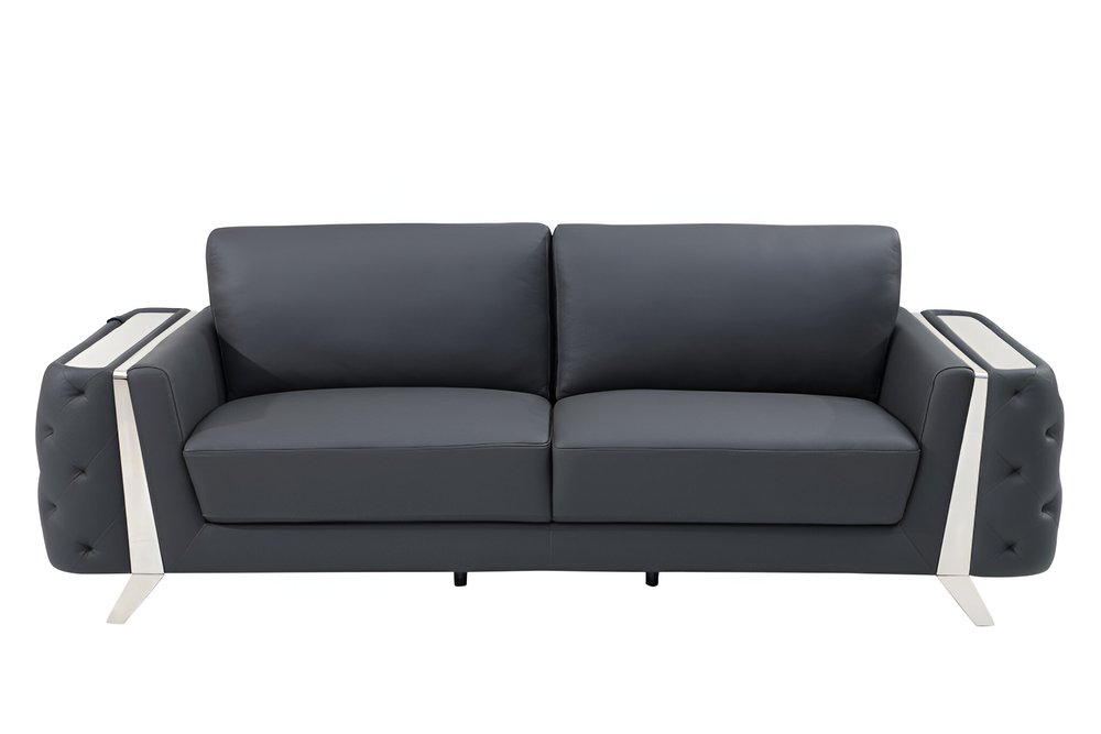 Beige Italian Leather Sofa with Gold Legs - 90-inch