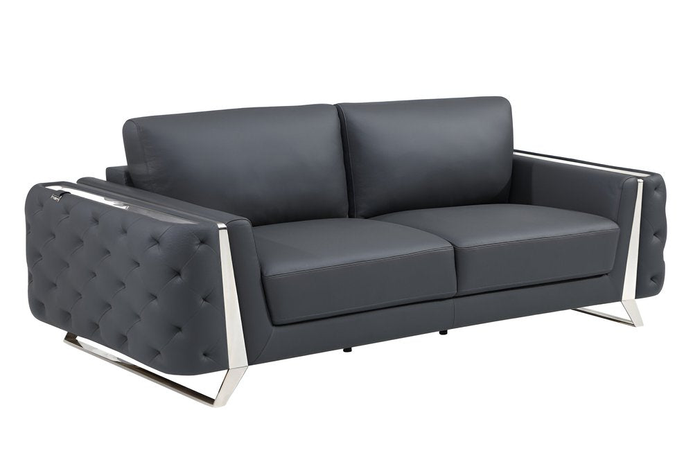 Beige Italian Leather Sofa with Gold Legs - 90-inch