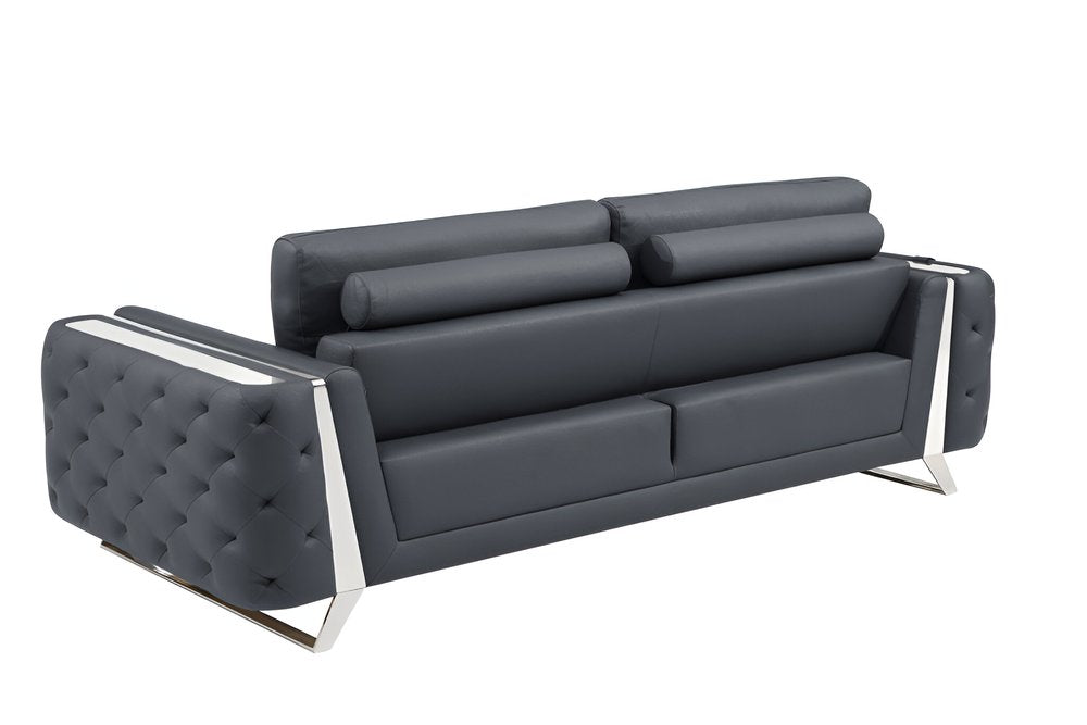 Beige Italian Leather Sofa with Gold Legs - 90-inch