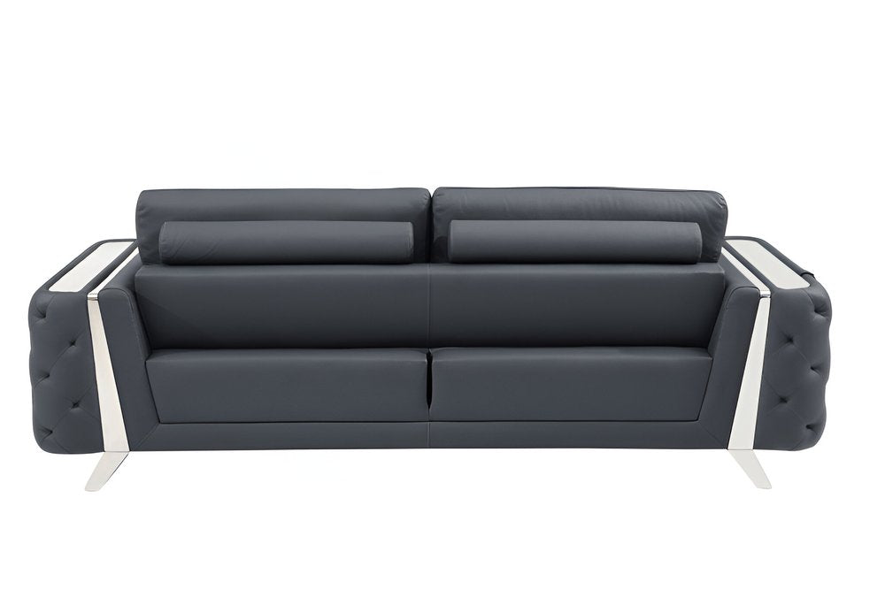Beige Italian Leather Sofa with Gold Legs - 90-inch