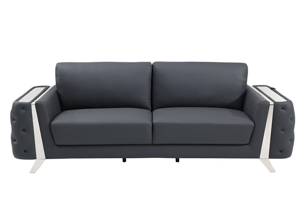 Beige Italian Leather Sofa with Gold Legs - 90-inch