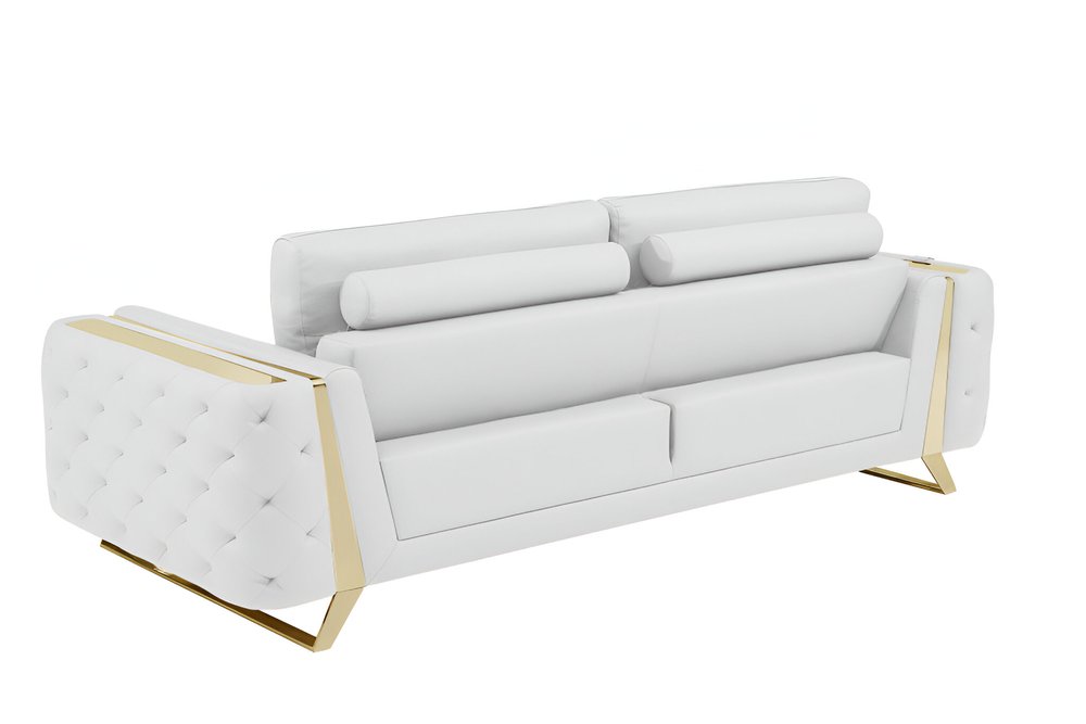 Beige Italian Leather Sofa with Gold Legs - 90-inch