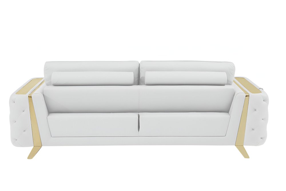 Beige Italian Leather Sofa with Gold Legs - 90-inch