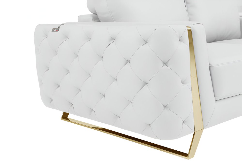 Beige Italian Leather Sofa with Gold Legs - 90-inch