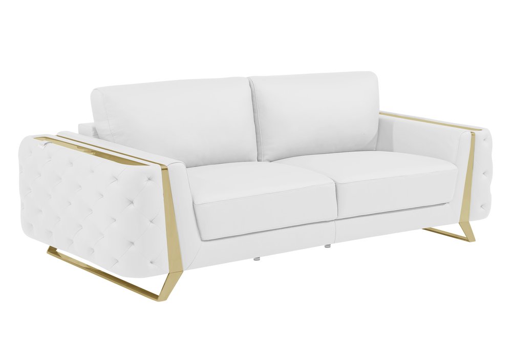Beige Italian Leather Sofa with Gold Legs - 90-inch