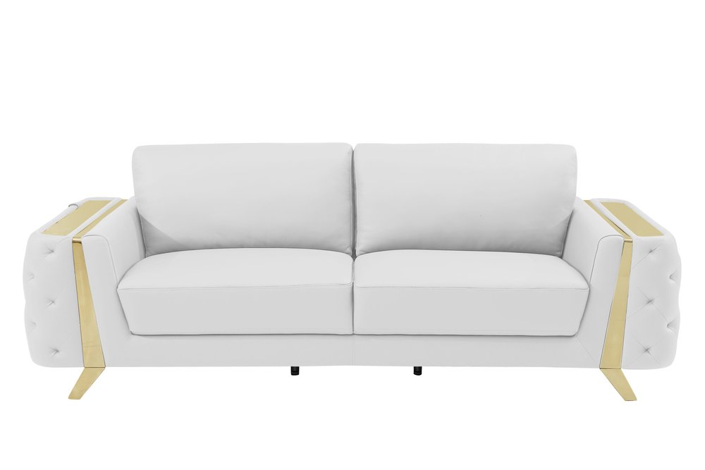 Beige Italian Leather Sofa with Gold Legs - 90-inch