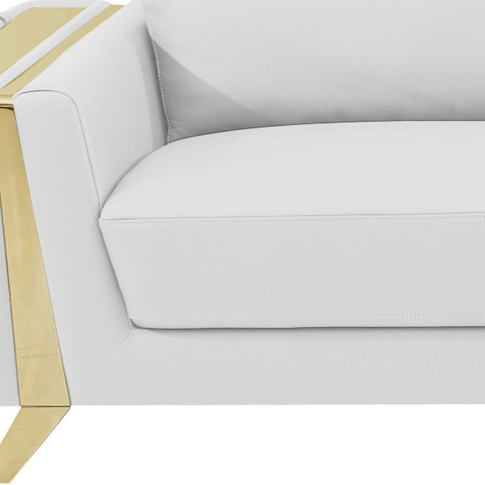Beige Italian Leather Sofa with Gold Legs - 90-inch