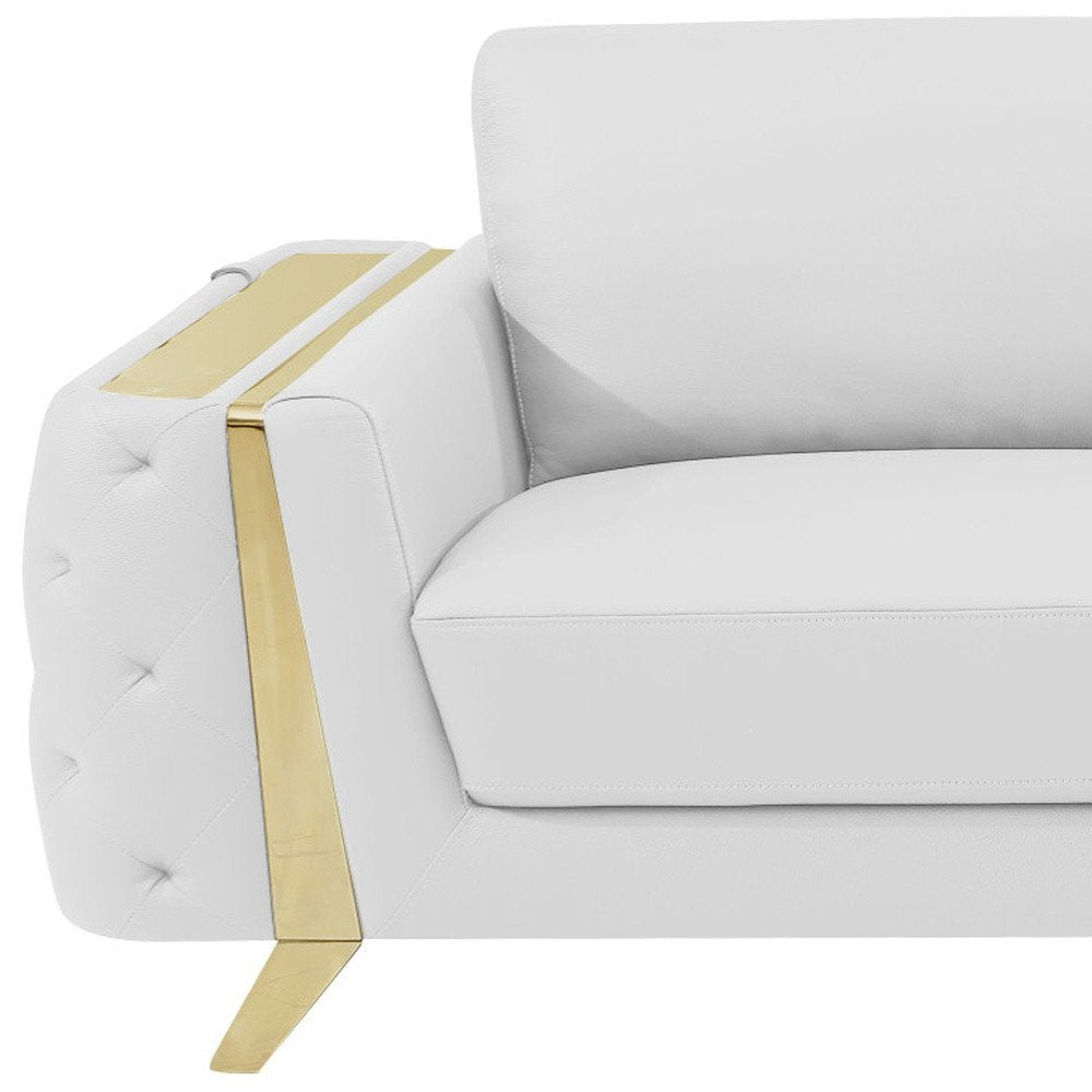 Beige Italian Leather Sofa with Gold Legs - 90-inch