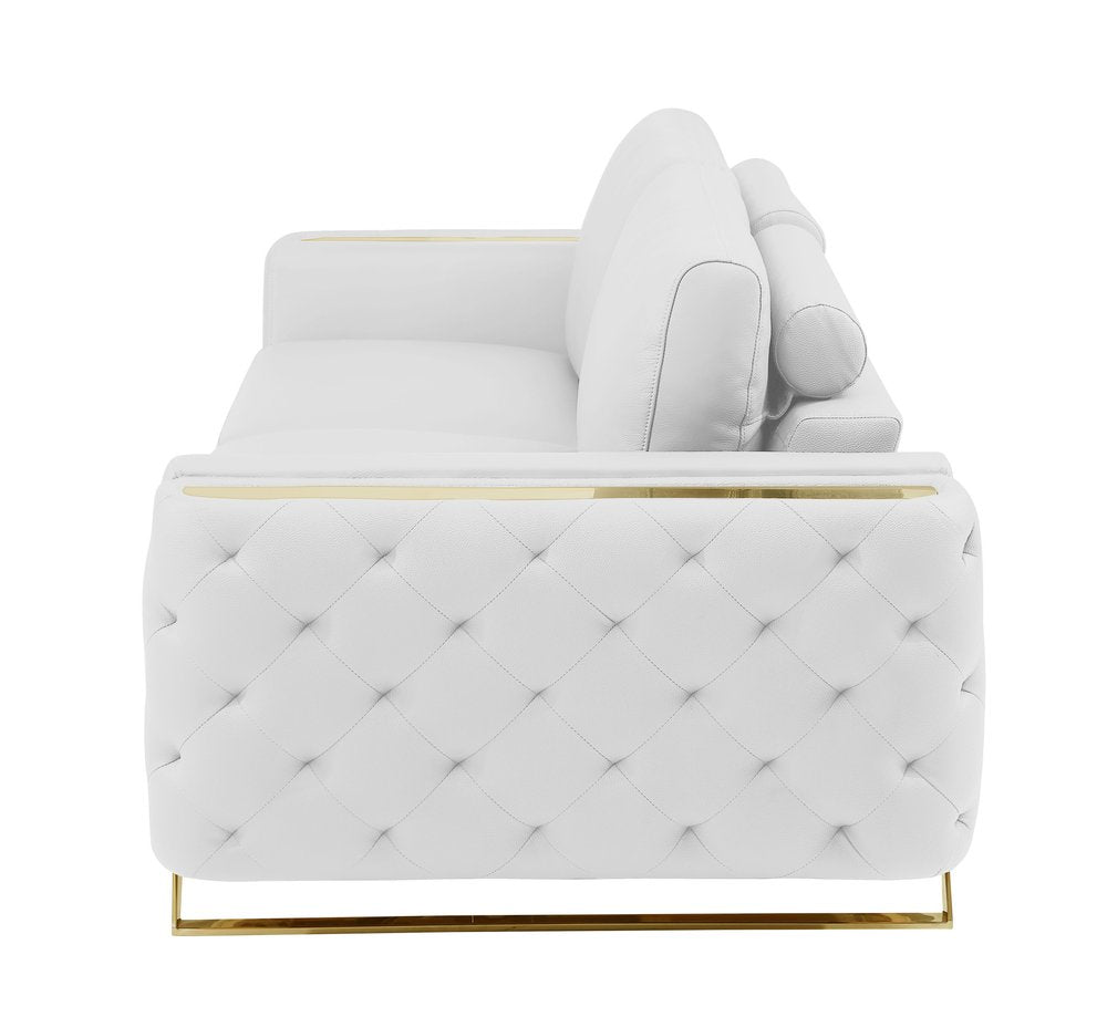 Beige Italian Leather Sofa with Gold Legs - 90-inch