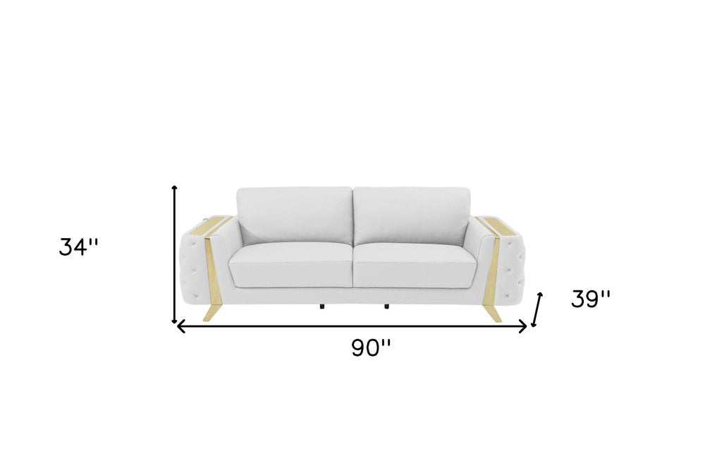 Beige Italian Leather Sofa with Gold Legs - 90-inch