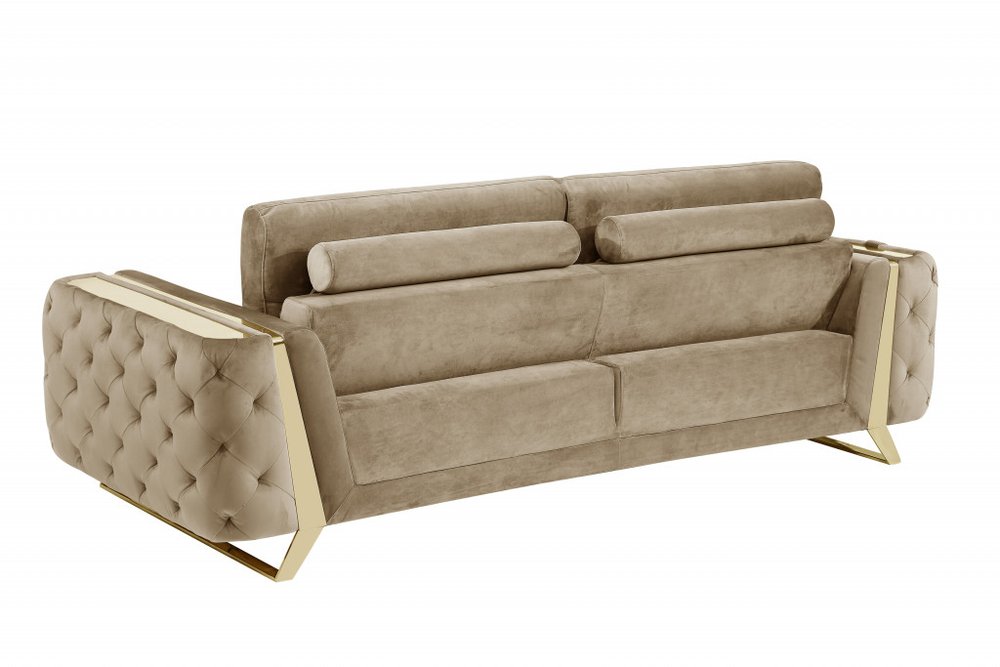 Beige Velvet Sofa with Gold Legs - 90-inch