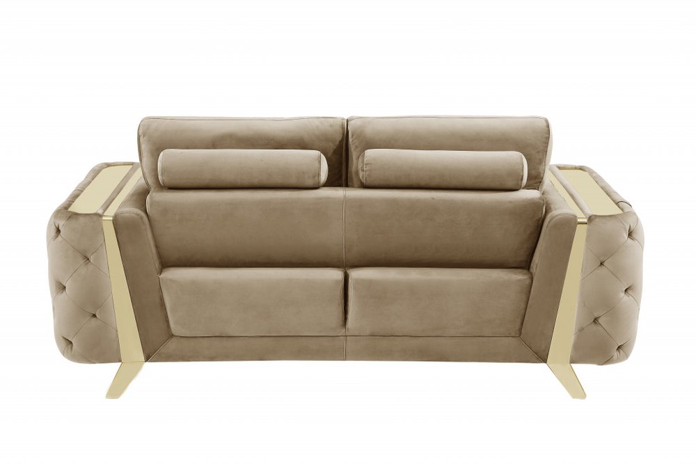 Beige Velvet Sofa with Gold Legs - 90-inch