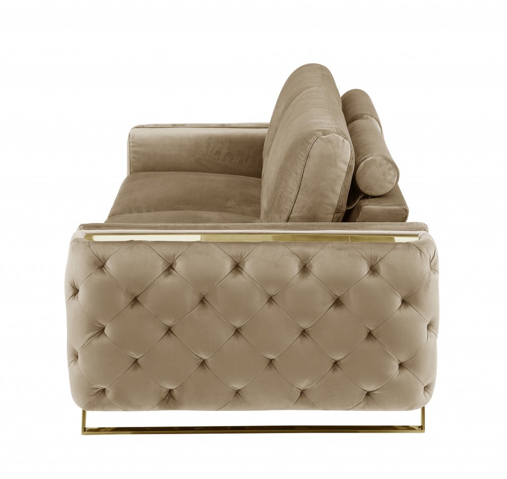 Beige Velvet Sofa with Gold Legs - 90-inch