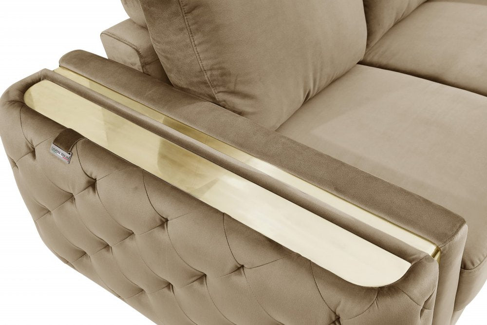Beige Velvet Sofa with Gold Legs - 90-inch