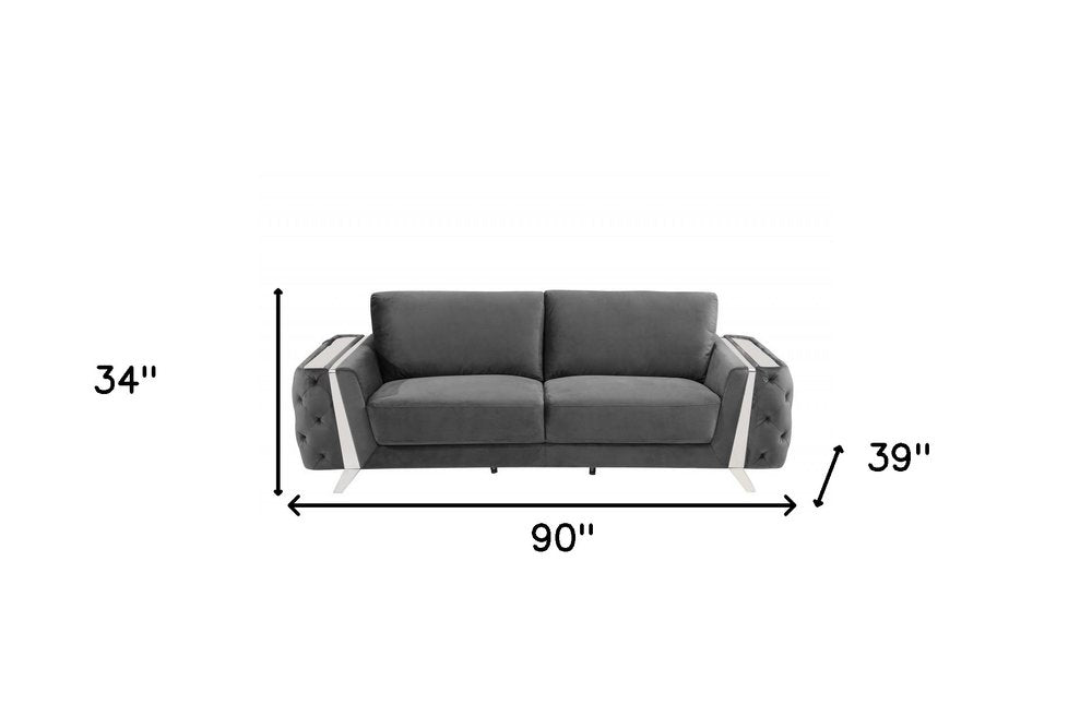 Beige Velvet Sofa with Gold Legs - 90-inch