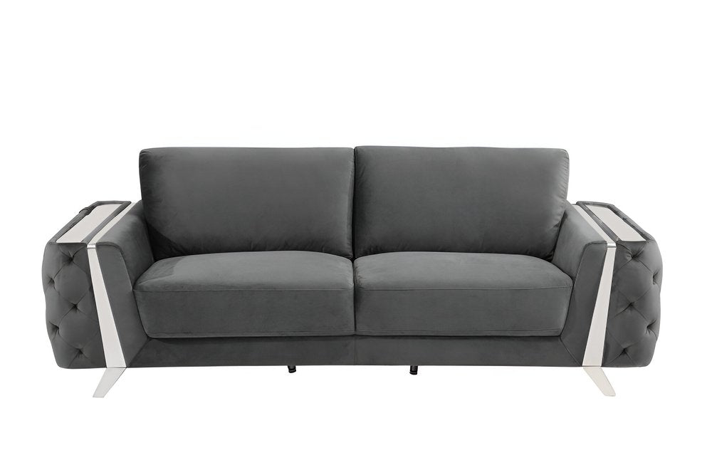 Beige Velvet Sofa with Gold Legs - 90-inch