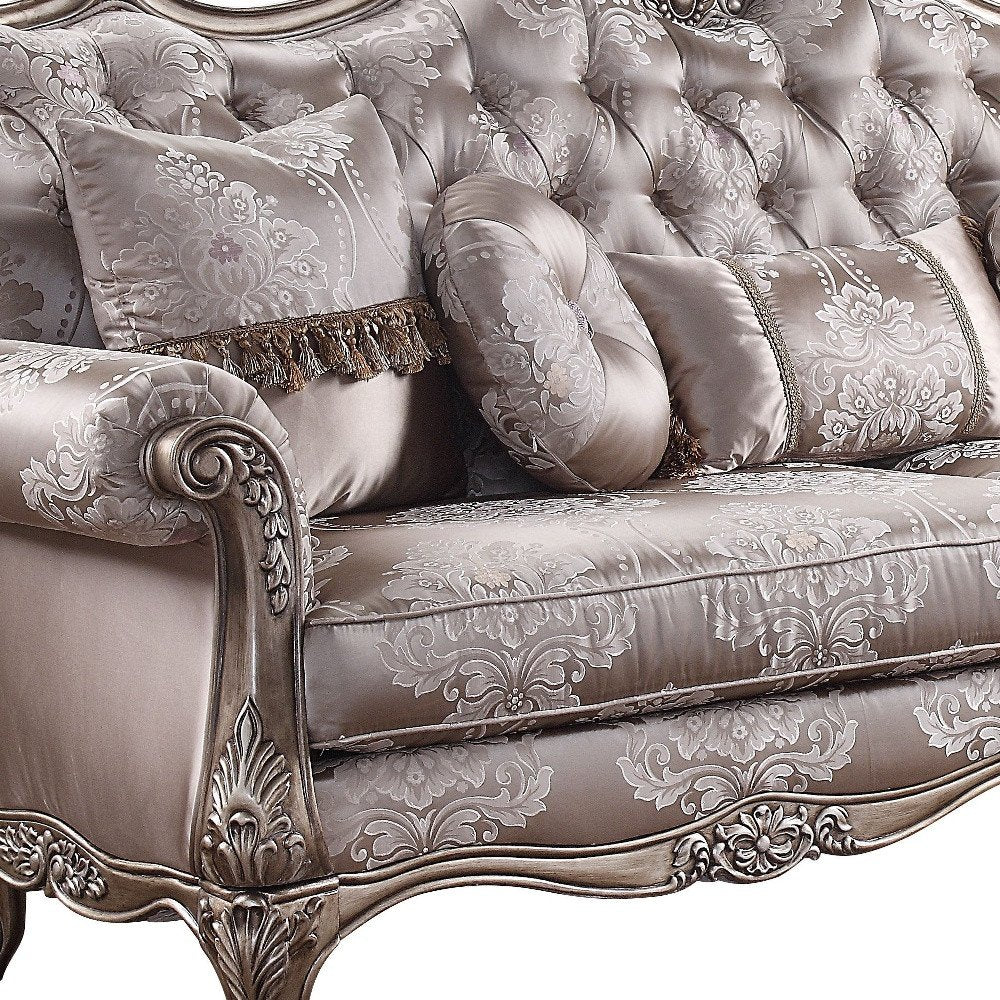 Dark Gray Imitation Silk Damask Sofa and Toss Pillows with Champagne Legs