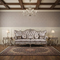 Dark Gray Imitation Silk Damask Sofa and Toss Pillows with Champagne Legs