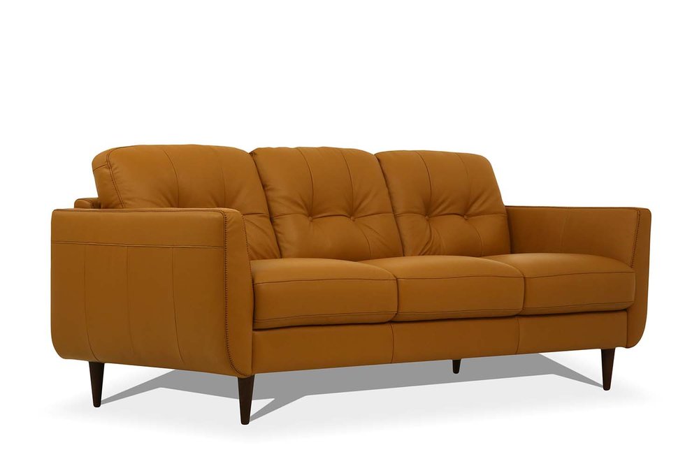 Orange Leather Sofa with Black Legs - 83-inch