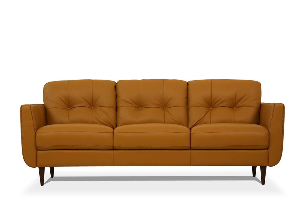 Orange Leather Sofa with Black Legs - 83-inch