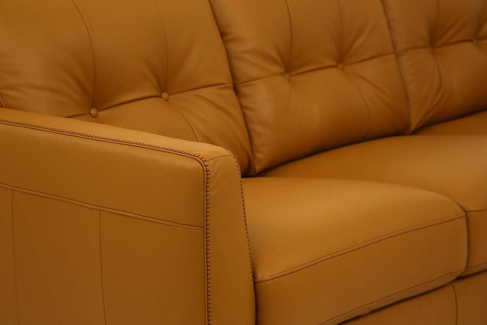 Orange Leather Sofa with Black Legs - 83-inch