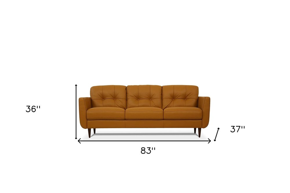 Orange Leather Sofa with Black Legs - 83-inch