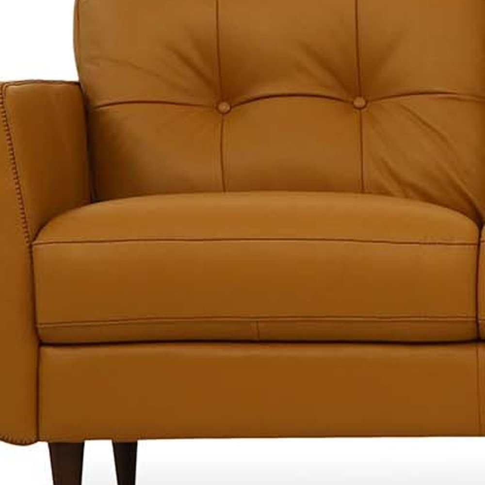 Orange Leather Sofa with Black Legs - 83-inch