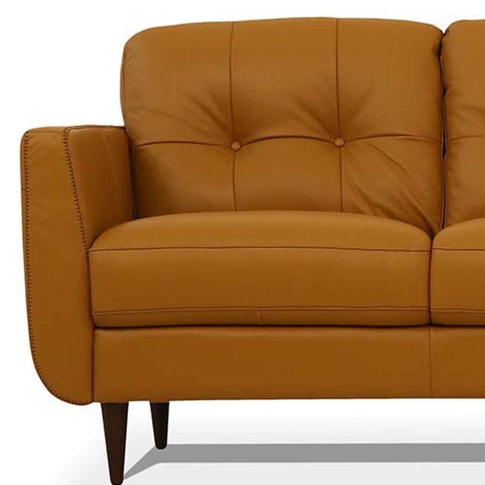 Orange Leather Sofa with Black Legs - 83-inch