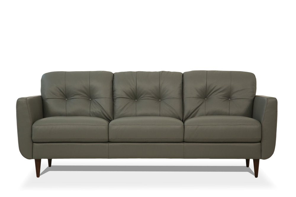 Green Leather Sofa with Black Legs - 83-inch