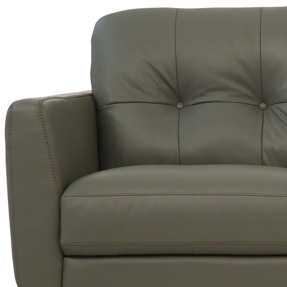 Green Leather Sofa with Black Legs - 83-inch