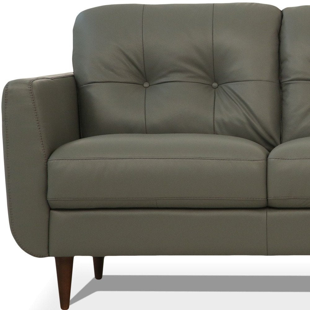 Green Leather Sofa with Black Legs - 83-inch