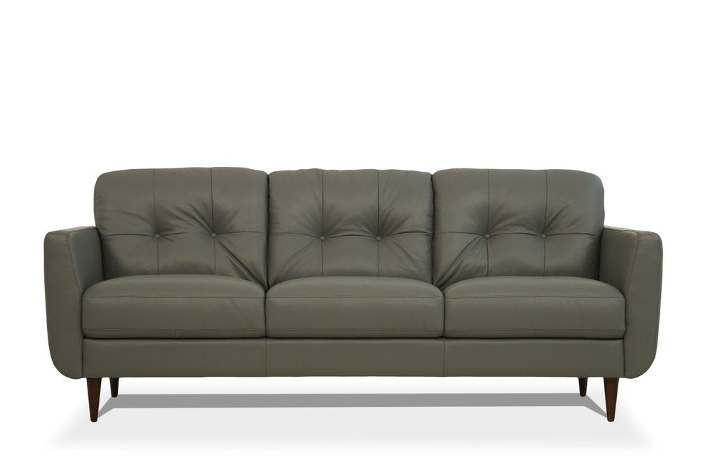 Green Leather Sofa with Black Legs - 83-inch