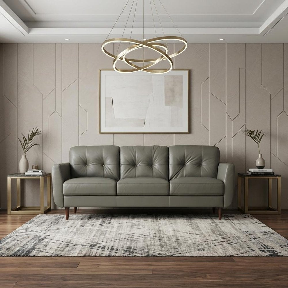Green Leather Sofa with Black Legs - 83-inch