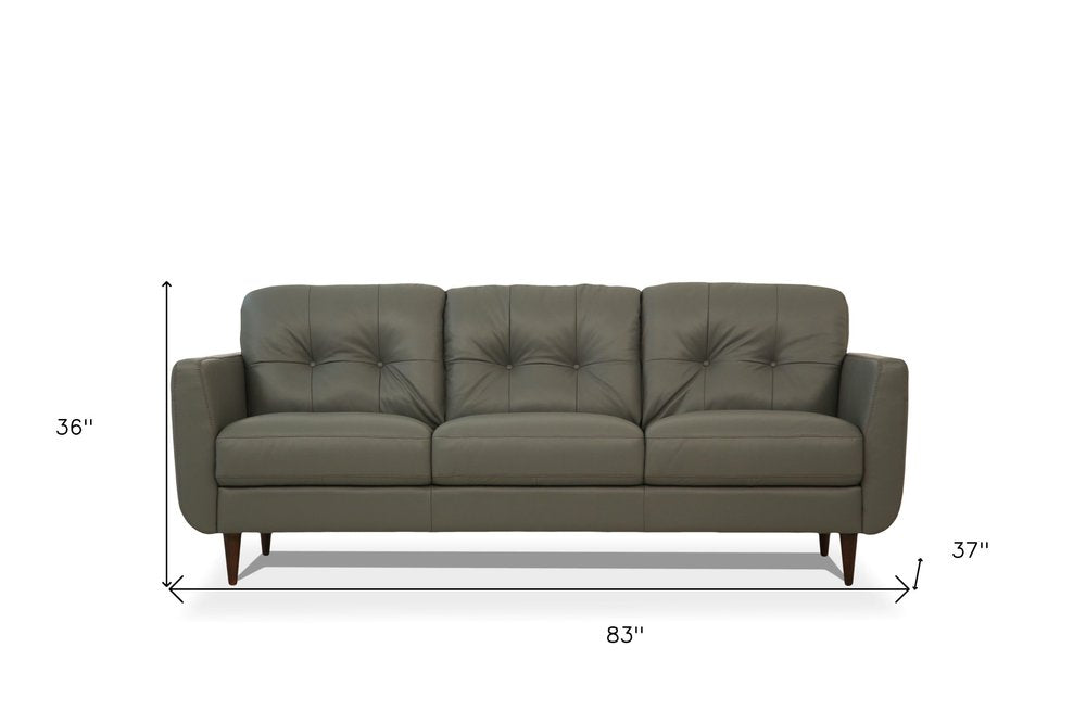 Green Leather Sofa with Black Legs - 83-inch