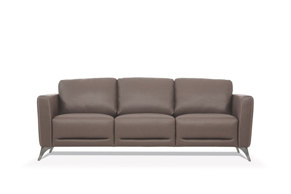 Taupe Leather Sofa with Black Legs - 83-inch