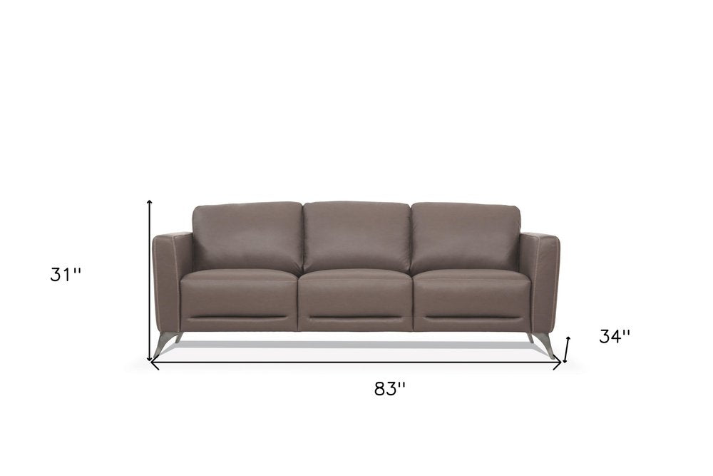 Taupe Leather Sofa with Black Legs - 83-inch