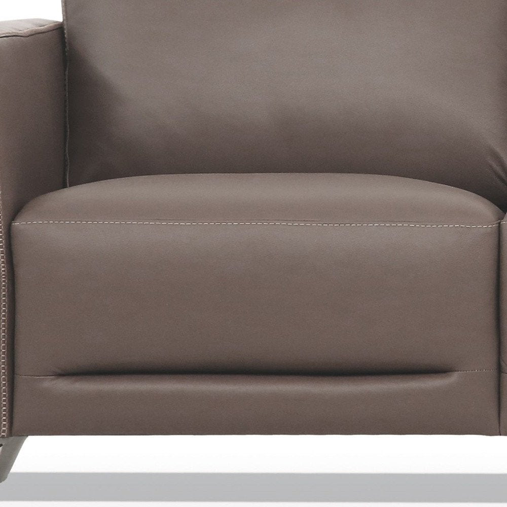 Taupe Leather Sofa with Black Legs - 83-inch