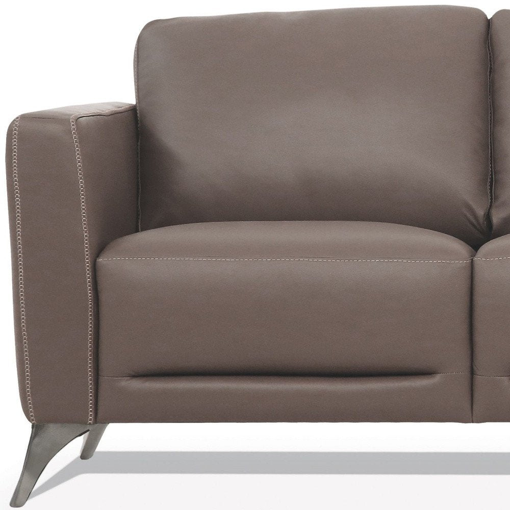 Taupe Leather Sofa with Black Legs - 83-inch