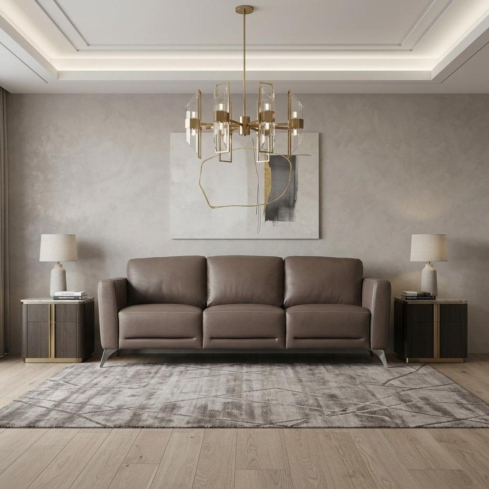 Taupe Leather Sofa with Black Legs - 83-inch