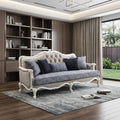 Cream Linen Damask Sofa and Toss Pillows with White Legs - 88-inch