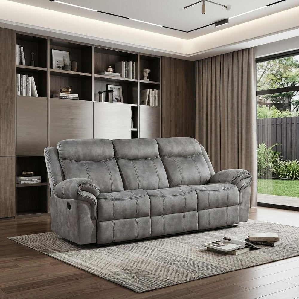 Gray Velvet Reclining USB Sofa with Black Legs - 87-inch