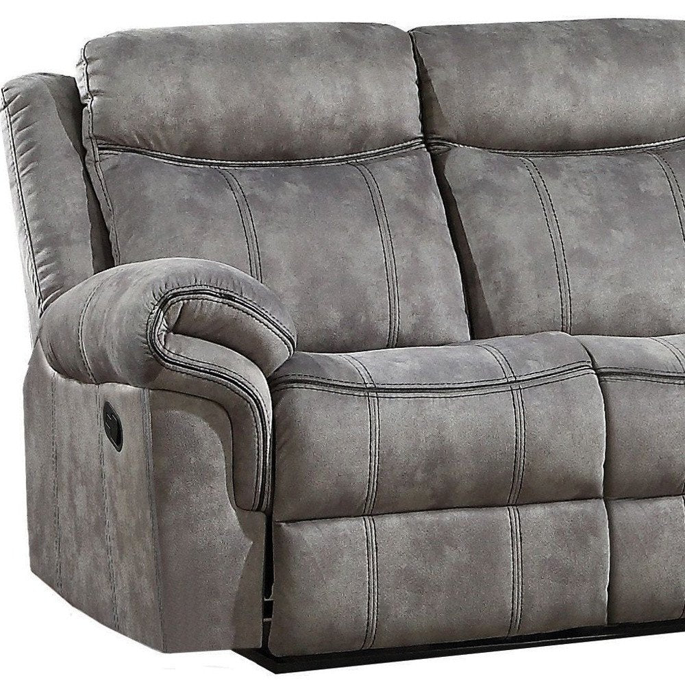 Gray Velvet Reclining USB Sofa with Black Legs - 87-inch