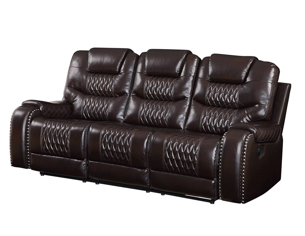 Brown Faux Leather Reclining Sofa with Black Legs - 90-inch