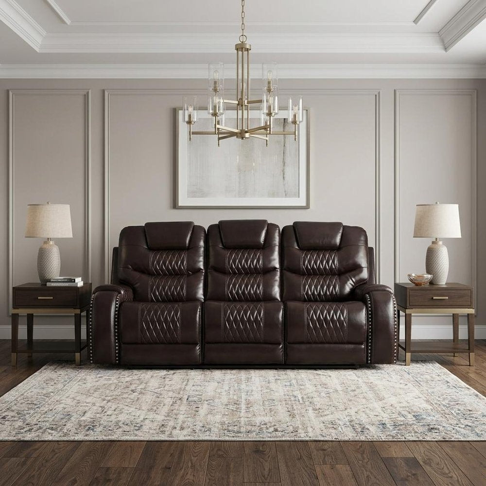 Brown Faux Leather Reclining Sofa with Black Legs - 90-inch