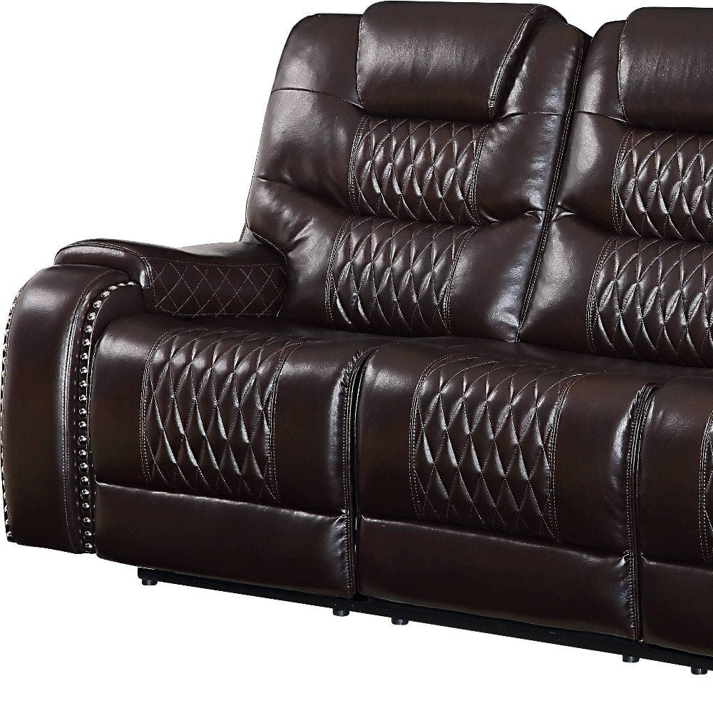 Brown Faux Leather Reclining Sofa with Black Legs - 90-inch