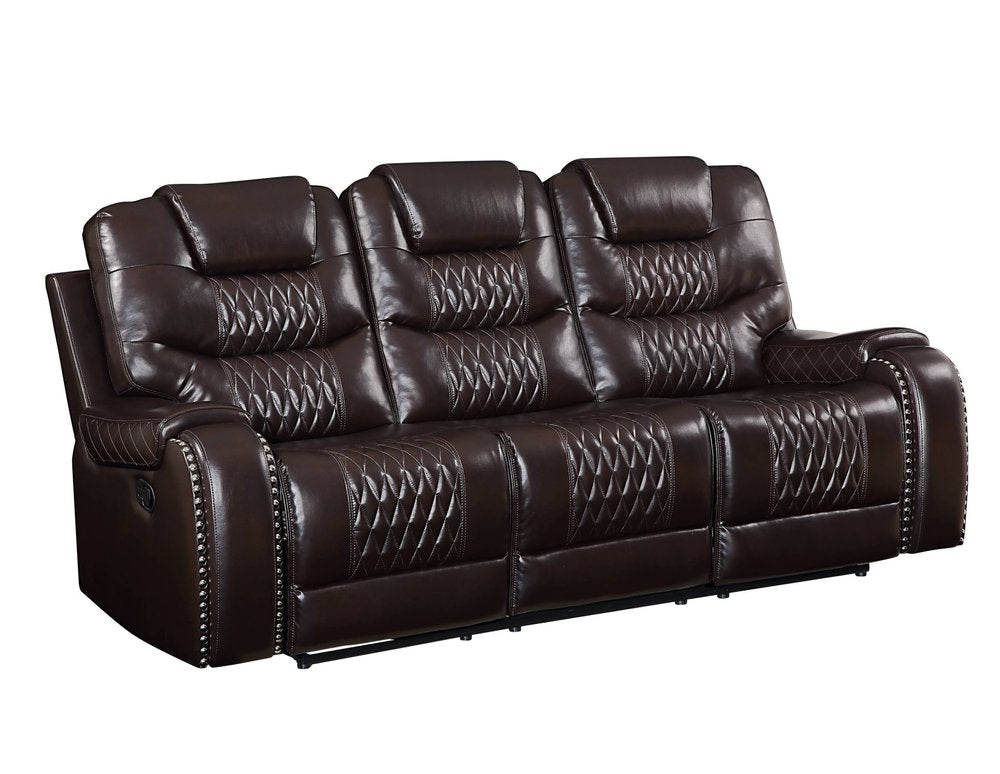 Brown Faux Leather Reclining Sofa with Black Legs - 90-inch