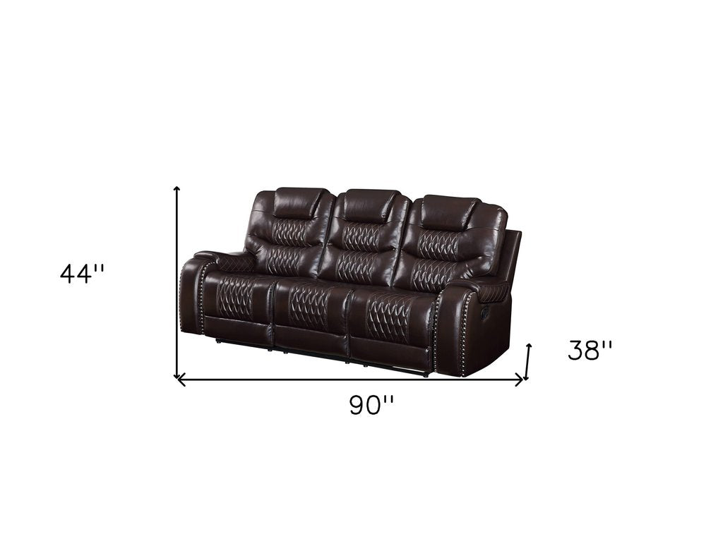 Brown Faux Leather Reclining Sofa with Black Legs - 90-inch