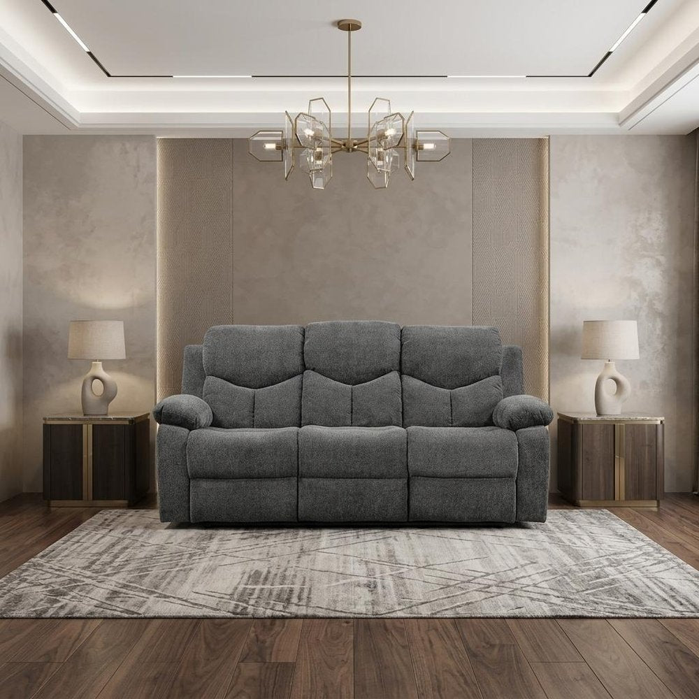 Gray Chenille Reclining Sofa with Black Legs - 82-inch